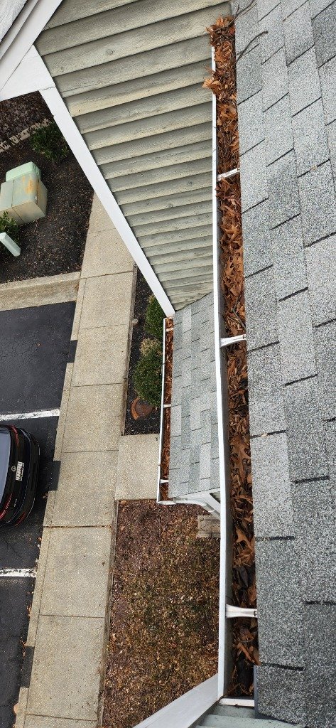 Gutters packed with leaves and debris before gutter guards installed